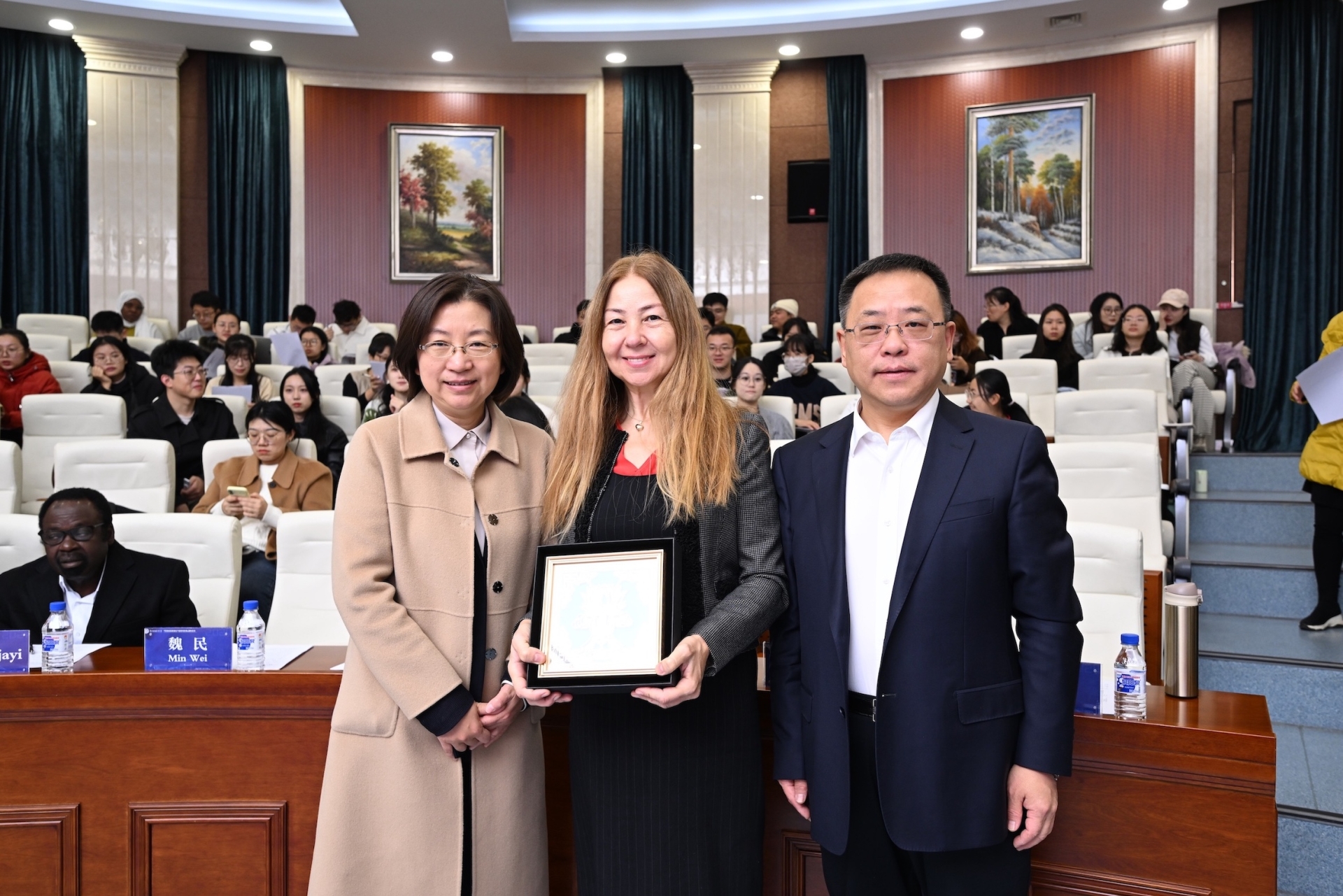 Dr. Golge Seferoglu with Vice President Wei Min and Faculty of Education Dean Lijie Lv 