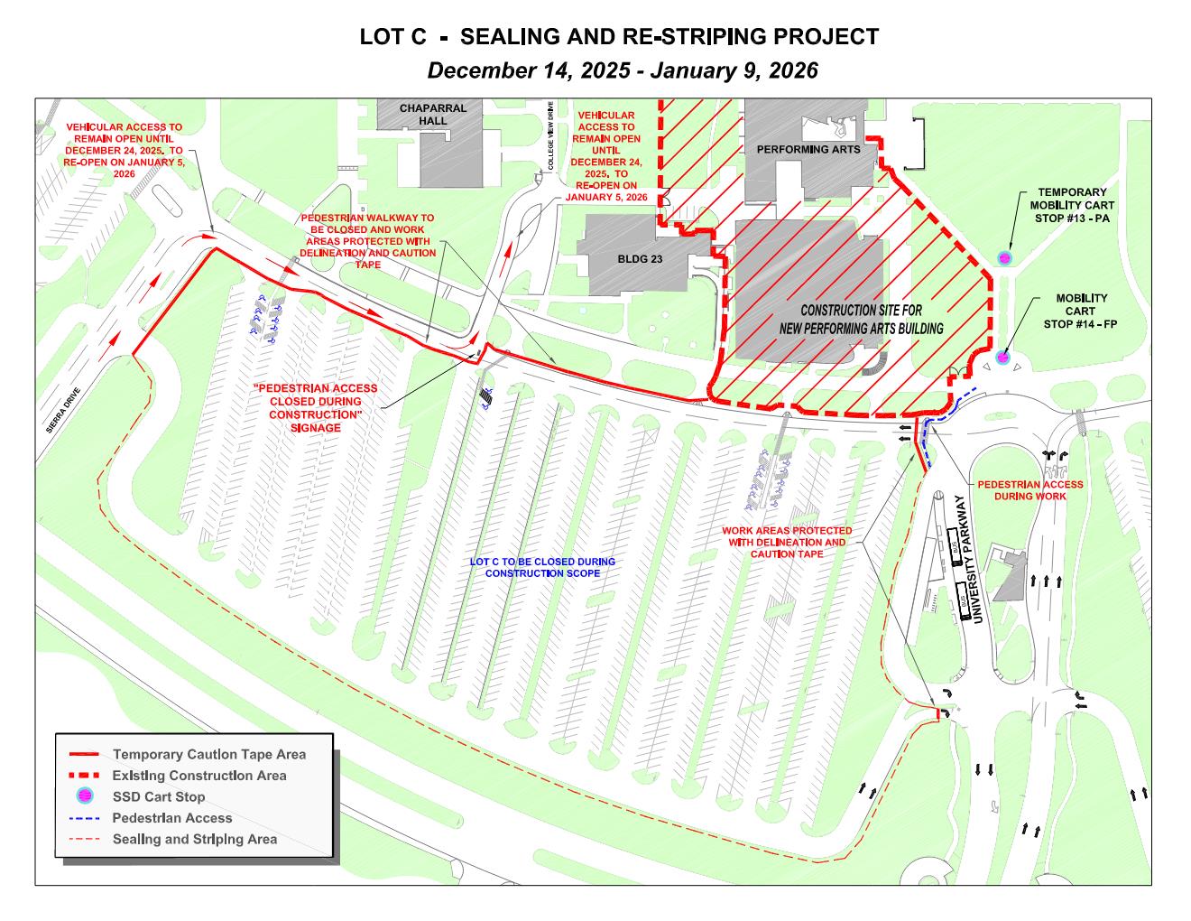 Campus map depicting areas of construction.