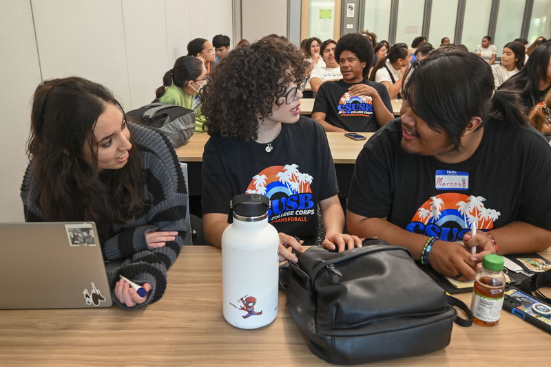 Group photo of College Corps students discussing a topic during a workshop