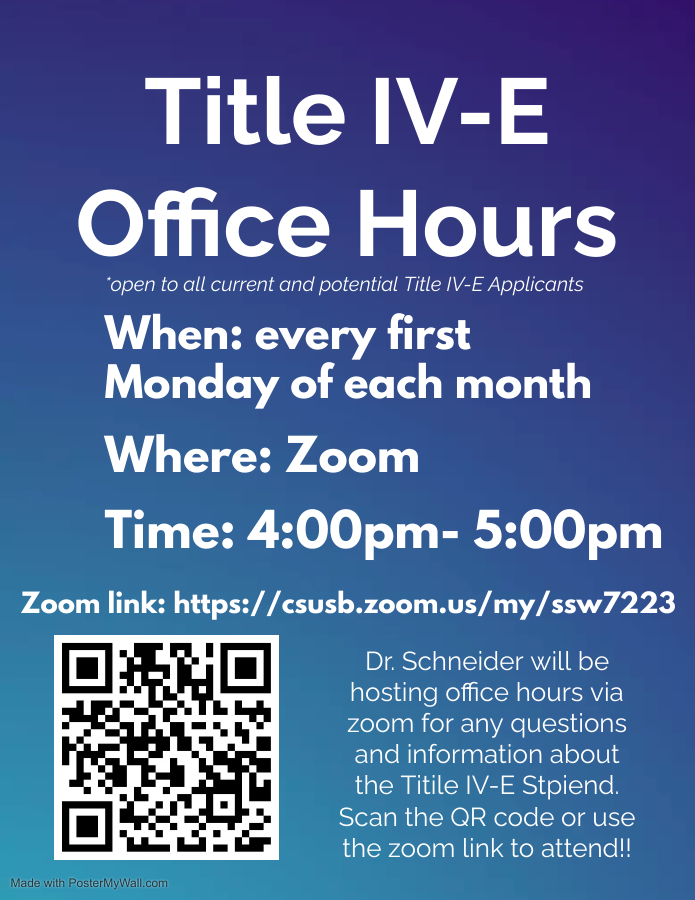 Title IV-E Office hours with QR Code and Zoom Link