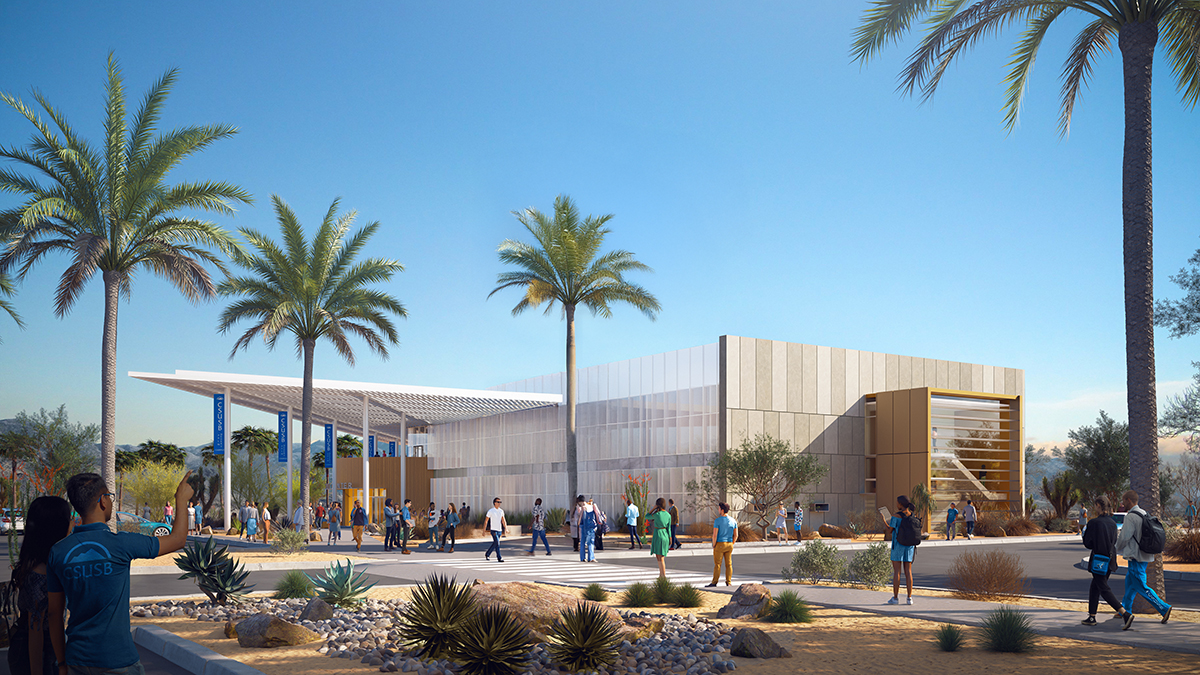 Artist rendering of the new Palm Desert Campus Student Center Building.