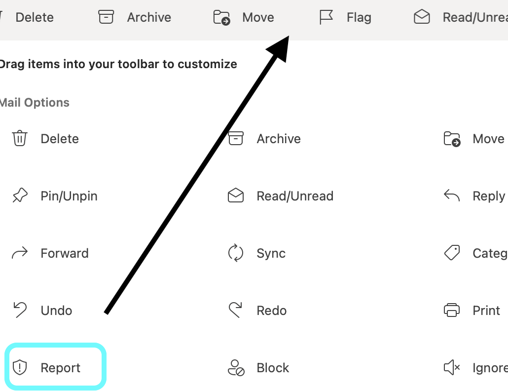 Drag Report to toolbar