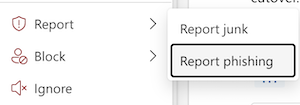 Report phishing menu