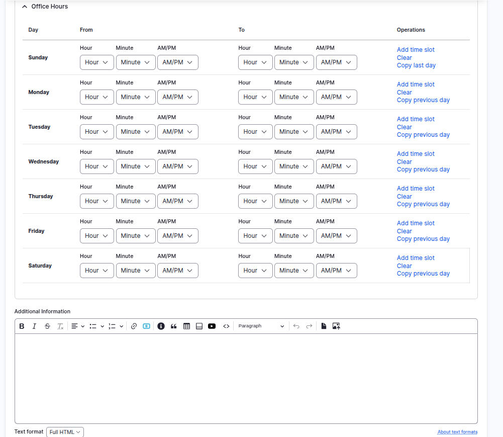 Contact Hours Additional Info