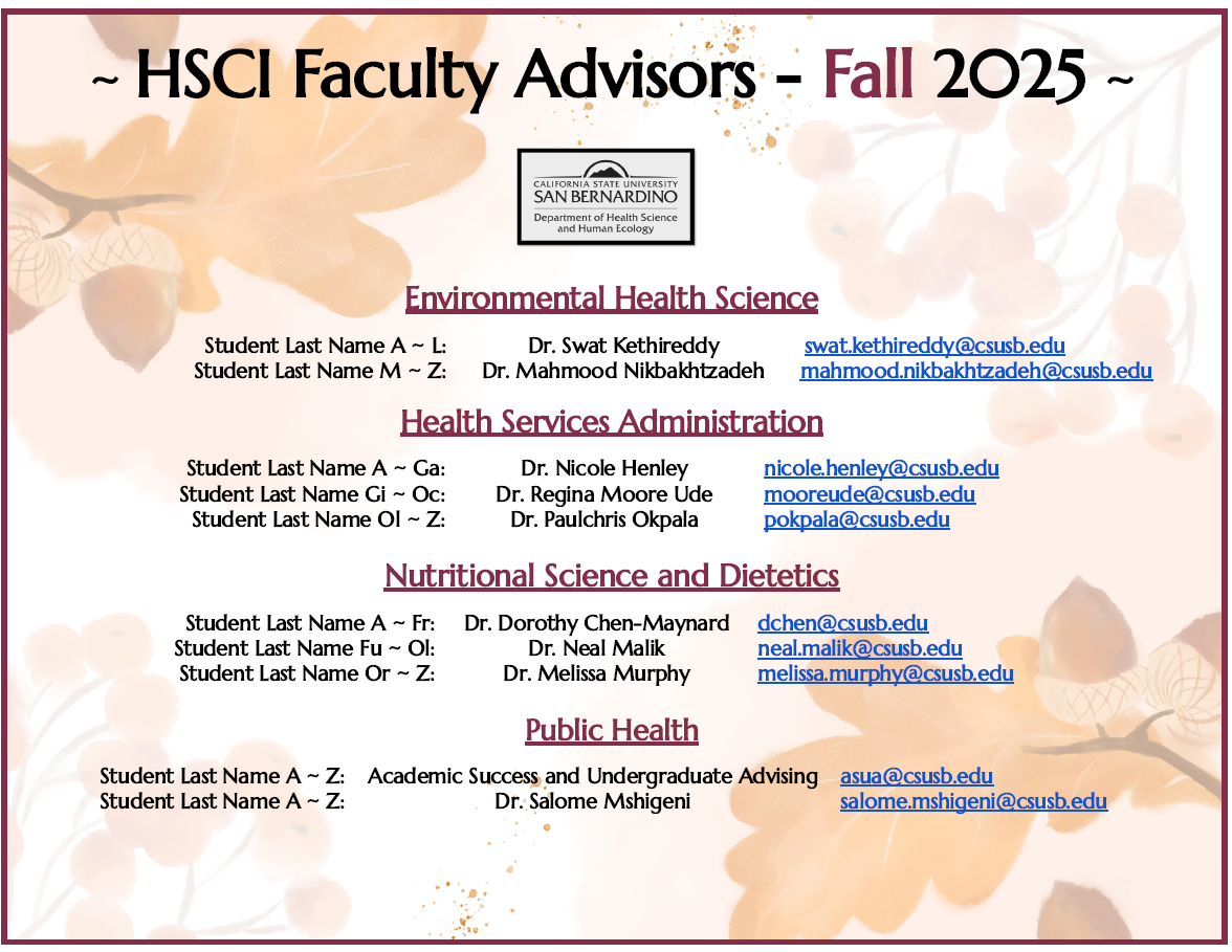 Fall 2025 Faculty Advisors