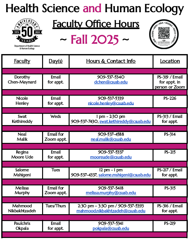 Fall 2025 Faculty Office Hours