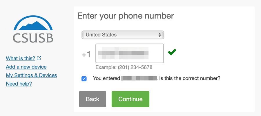 entering phone number in duo