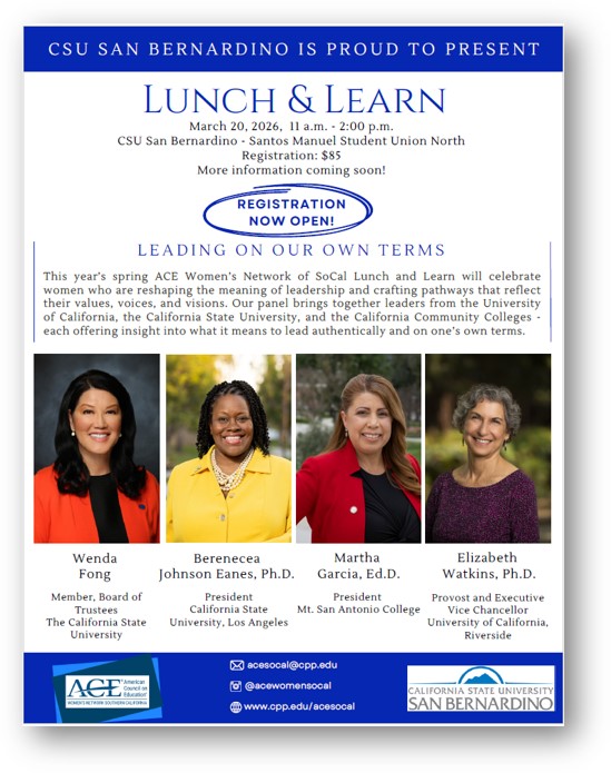 ACE Women’s Network of Southern California spring Lunch and Learn conference event flyer