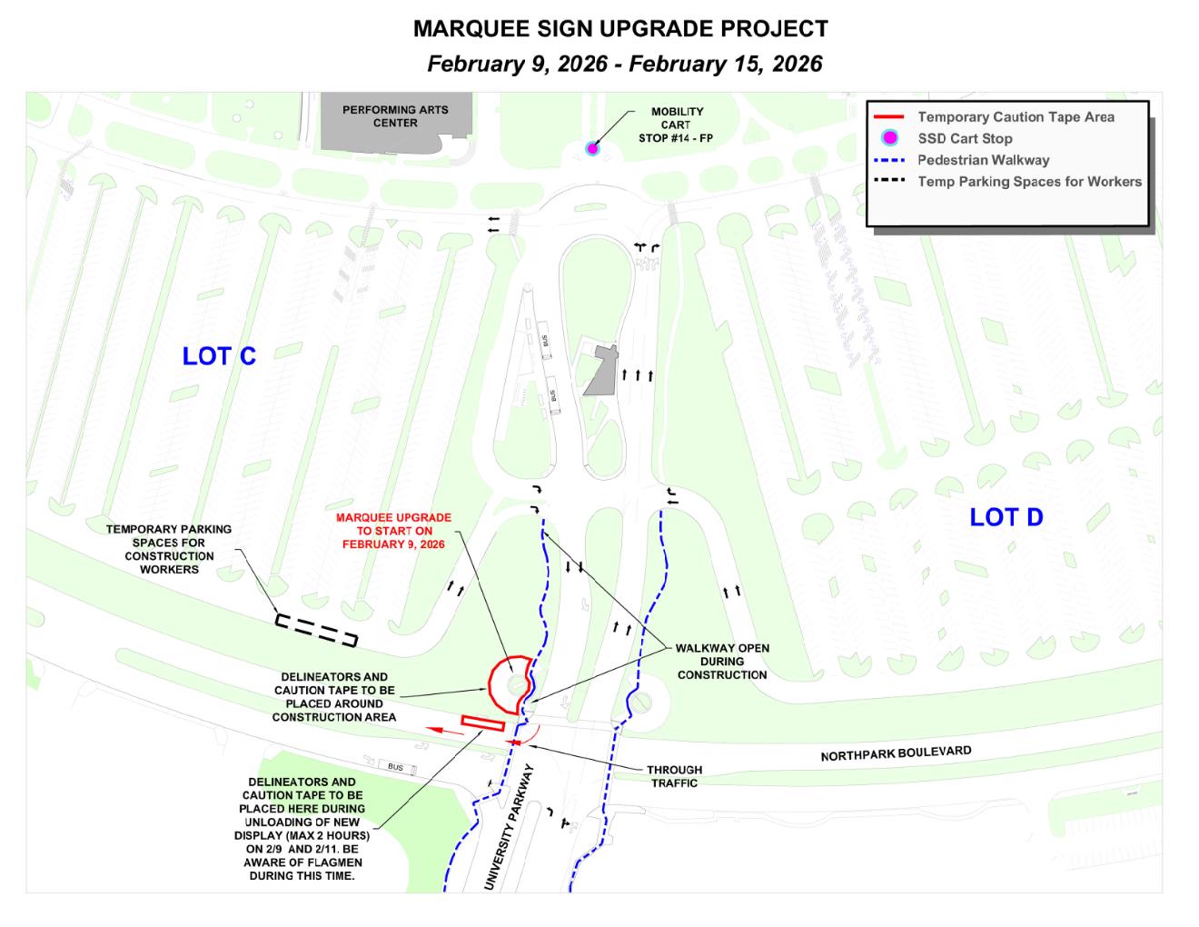 Campus map depicting areas of construction.