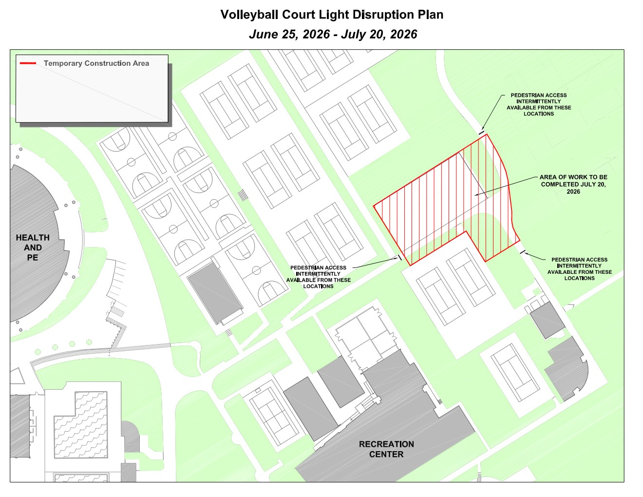Campus map depicting areas of construction.