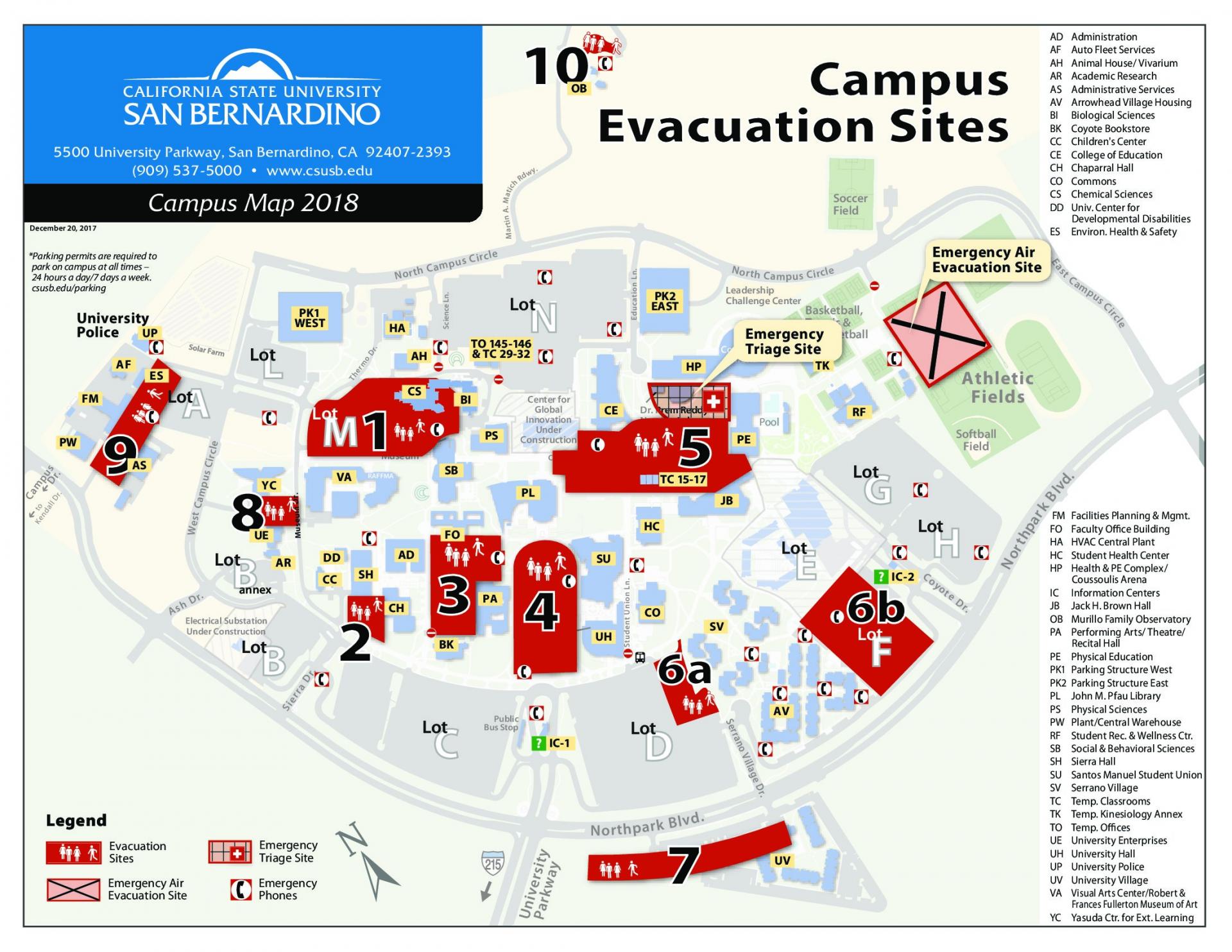 Cal State San Bernardino Campus Map Evacuation Sites | Emergency Management and Business Continuity 