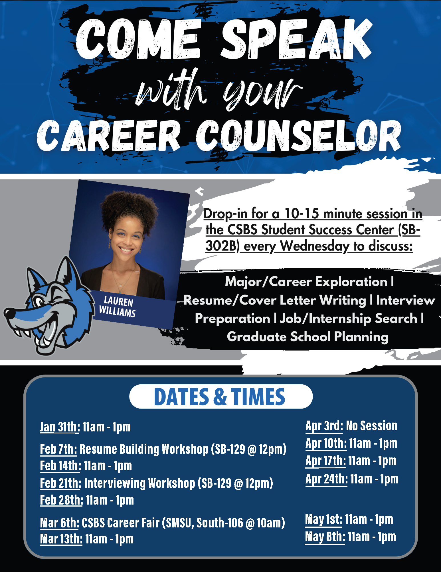 CSBS Career Counseling Drop-Ins Flyer